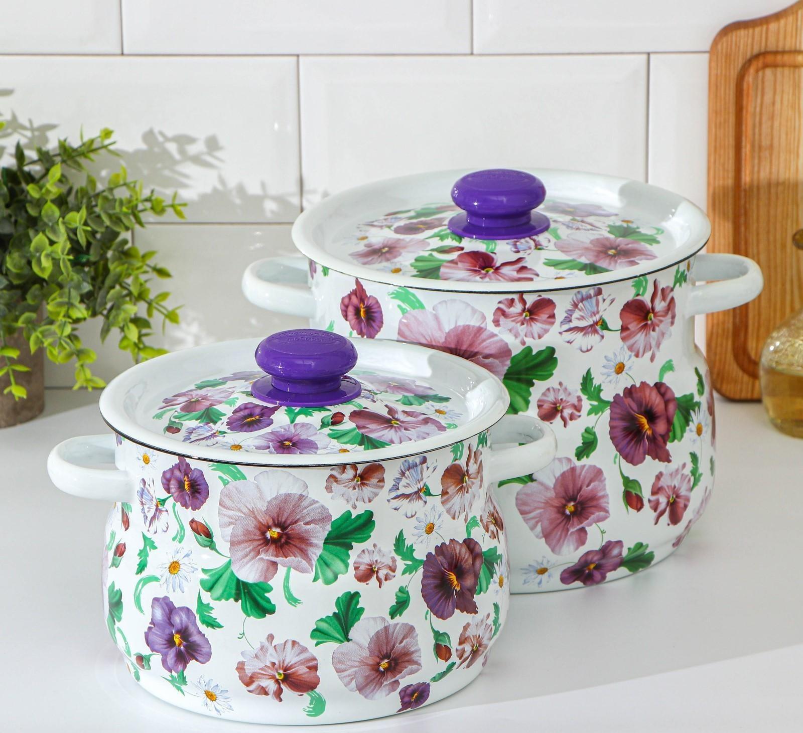 Набор кастрюль «Анютины глазки», 2 предмета: 4 л, 5,5 л, эмалированные крышки, индукция