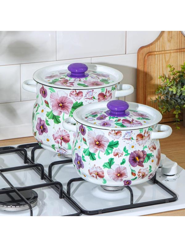 Набор кастрюль «Анютины глазки», 2 предмета: 4 л, 5,5 л, эмалированные крышки, индукция