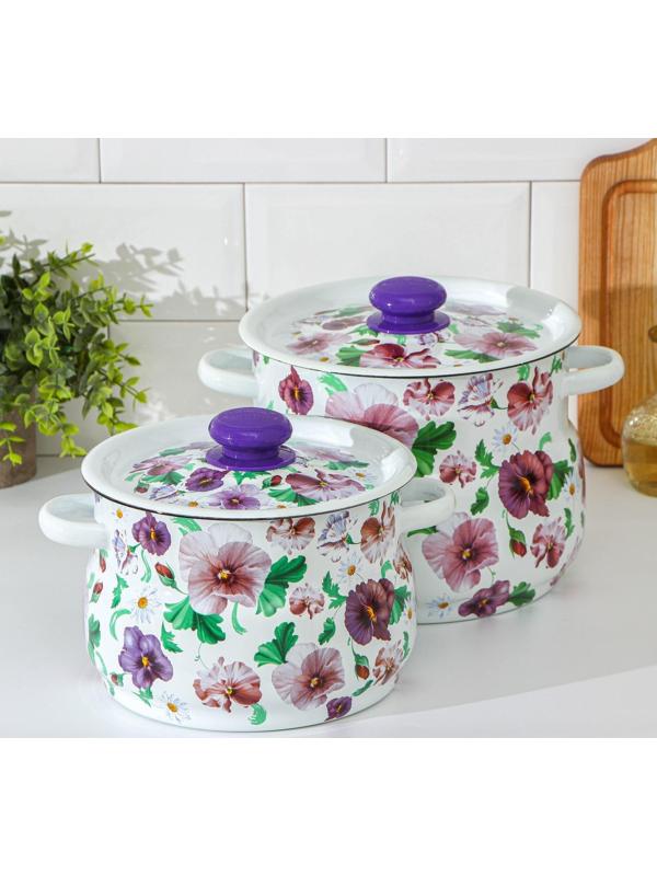 Набор кастрюль «Анютины глазки», 2 предмета: 4 л, 5,5 л, эмалированные крышки, индукция