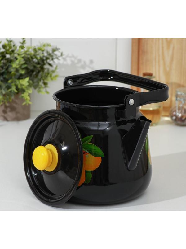 Чайник, 3,5 л, эмалированная крышка, индукция, цвет чёрный, рисунок МИКС