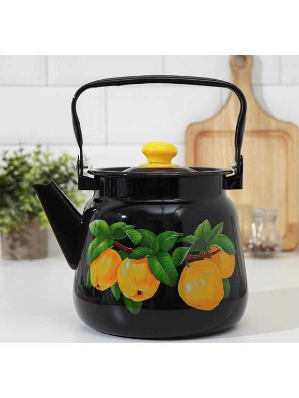 Чайник, 3,5 л, эмалированная крышка, индукция, цвет чёрный, рисунок МИКС