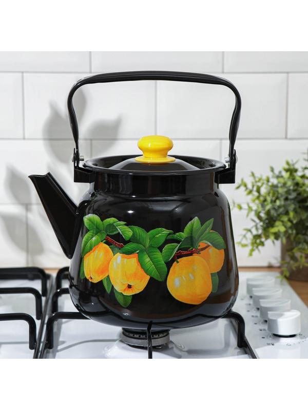 Чайник, 3,5 л, эмалированная крышка, индукция, цвет чёрный, рисунок МИКС