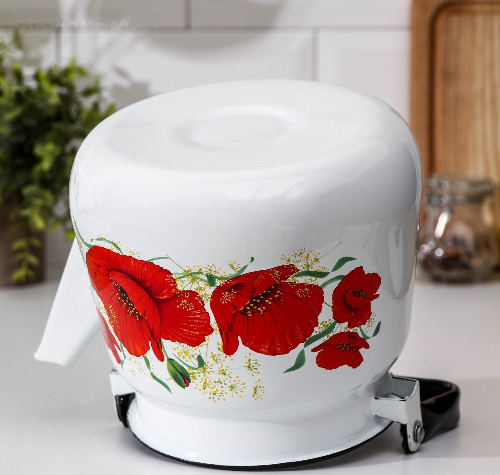 Чайник «Маки», 3,5 л, эмалированная крышка, индукция, цвет белый