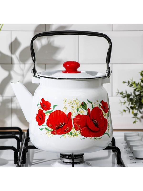 Чайник «Маки», 3,5 л, эмалированная крышка, индукция, цвет белый
