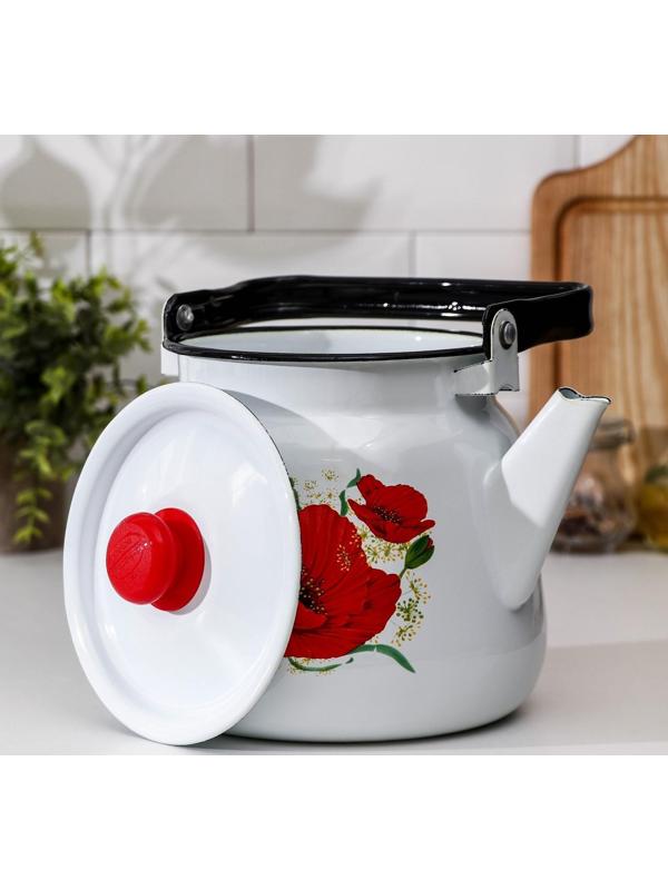 Чайник «Маки», 3,5 л, эмалированная крышка, индукция, цвет белый