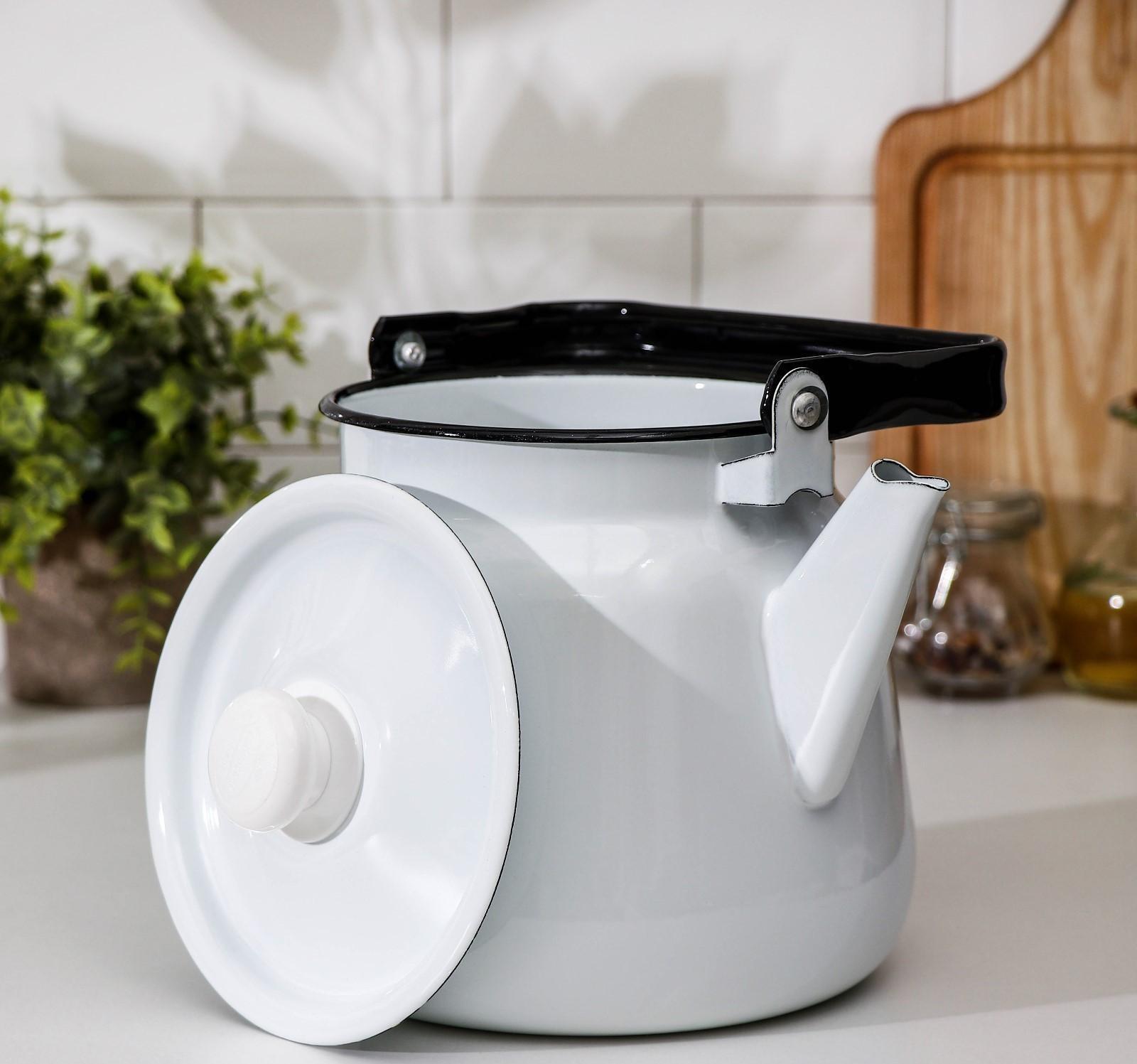 Чайник, 3,5 л, без деколи, эмалированная крышка, индукция, цвет белый