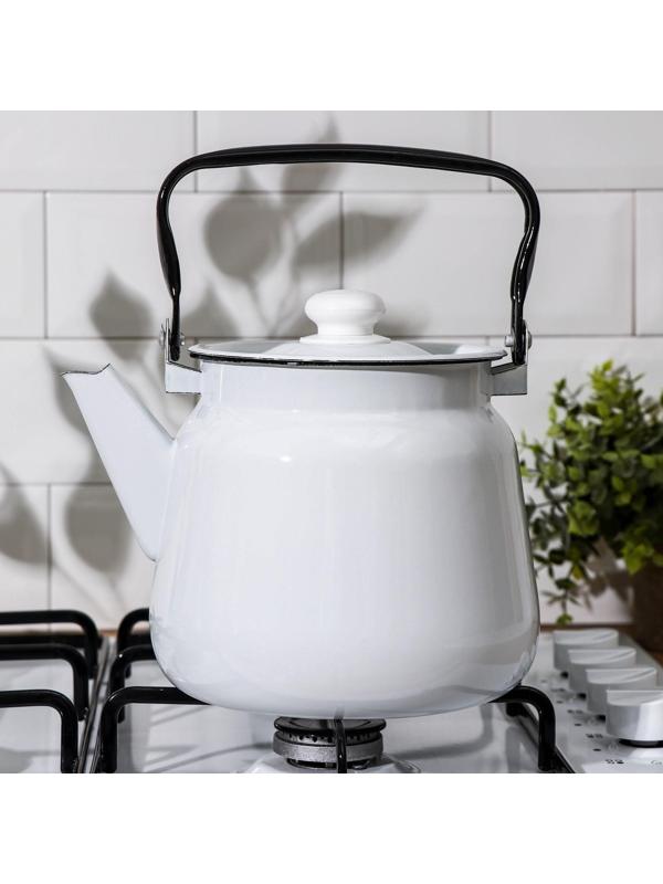 Чайник, 3,5 л, без деколи, эмалированная крышка, индукция, цвет белый