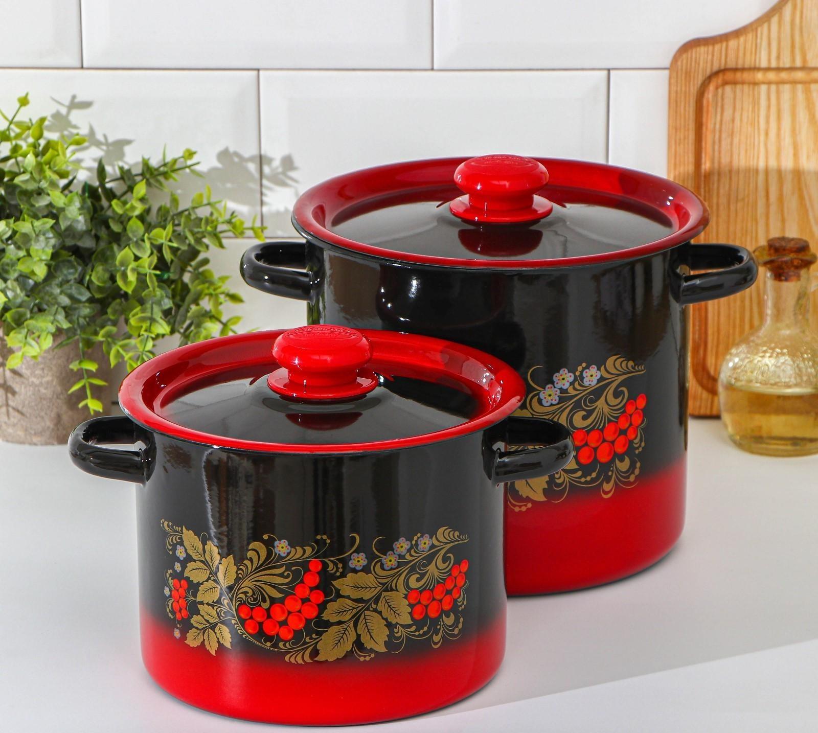 Набор кастрюль «Рябинка», 2 предмета: 3,5 л, 5,5 л, эмалированные крышки, индукция