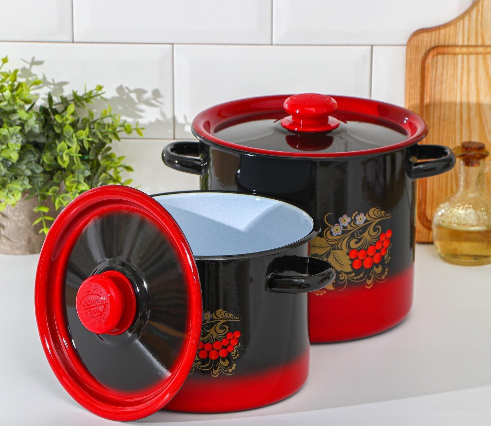 Набор кастрюль «Рябинка», 2 предмета: 3,5 л, 5,5 л, эмалированные крышки, индукция