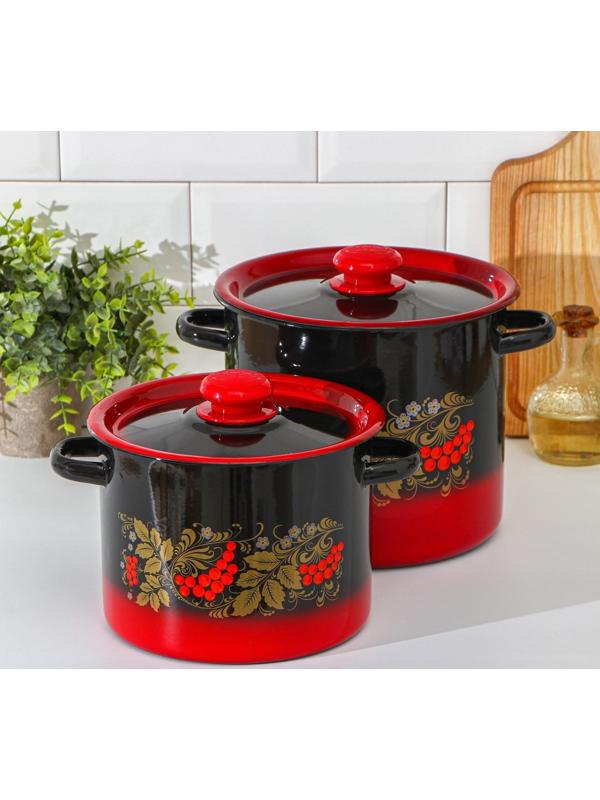 Набор кастрюль «Рябинка», 2 предмета: 3,5 л, 5,5 л, эмалированные крышки, индукция