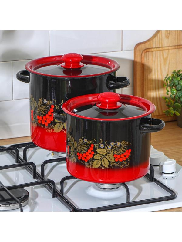 Набор кастрюль «Рябинка», 2 предмета: 3,5 л, 5,5 л, эмалированные крышки, индукция