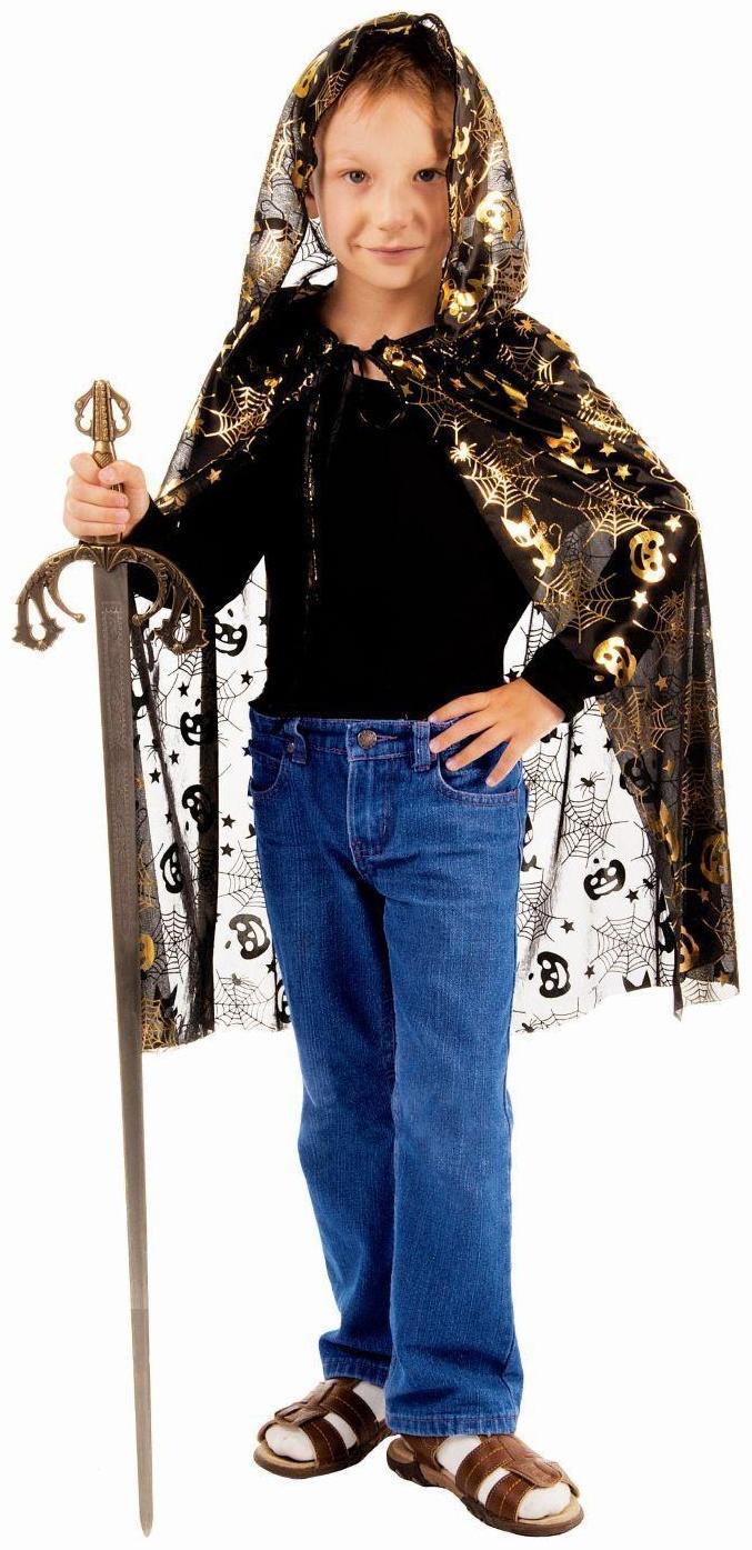 Карнавальный плащ «Кошки, паутины, тыквы», золото на чёрном, длина 120 см