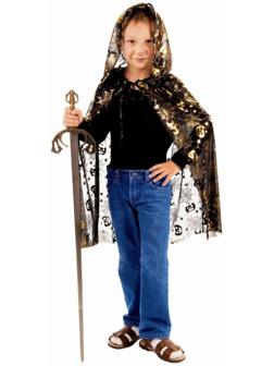 Карнавальный плащ «Кошки, паутины, тыквы», золото на чёрном, длина 120 см