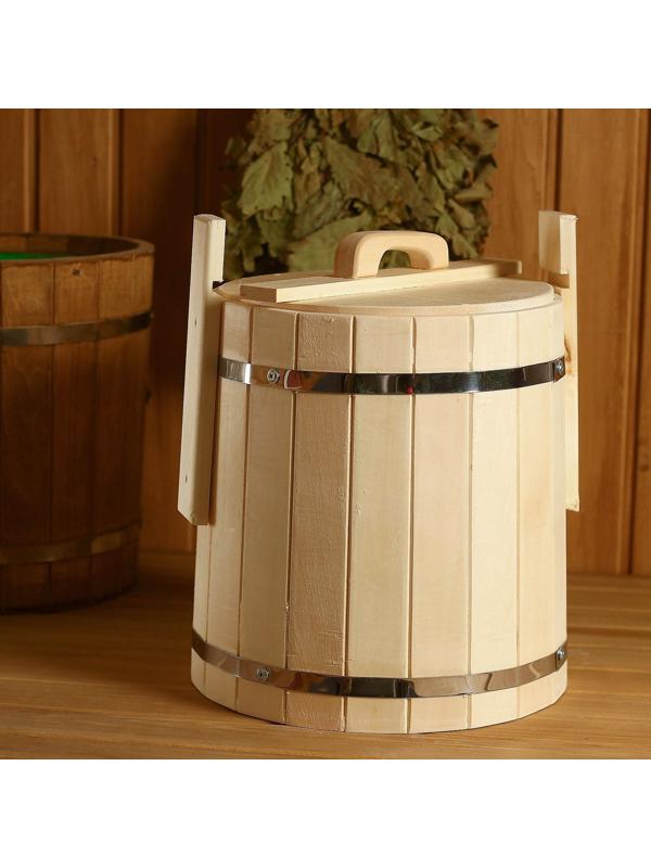 Кадка из липы, 15л, нержавеющий обруч, с крышкой, 
