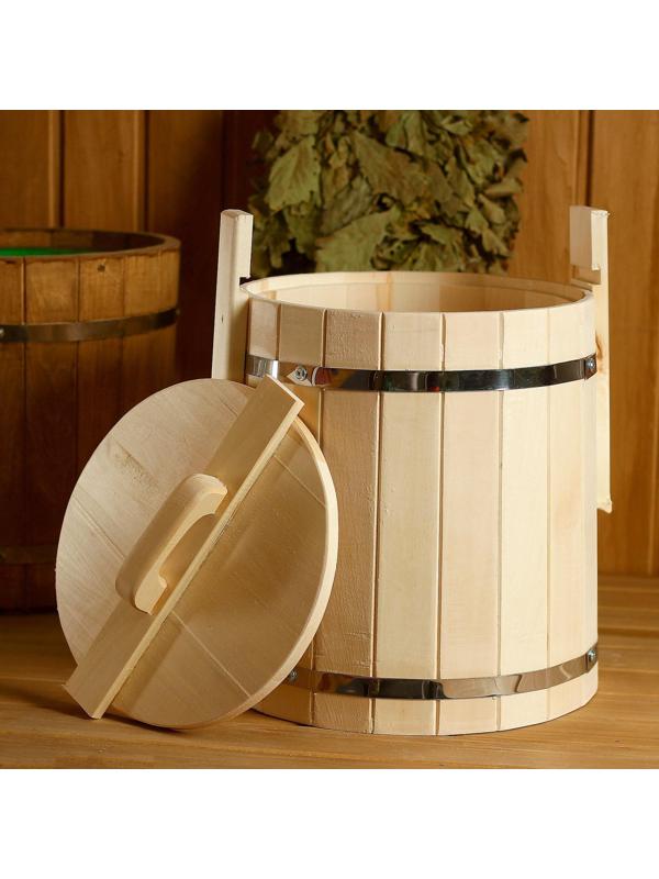 Кадка из липы, 15л, нержавеющий обруч, с крышкой, 
