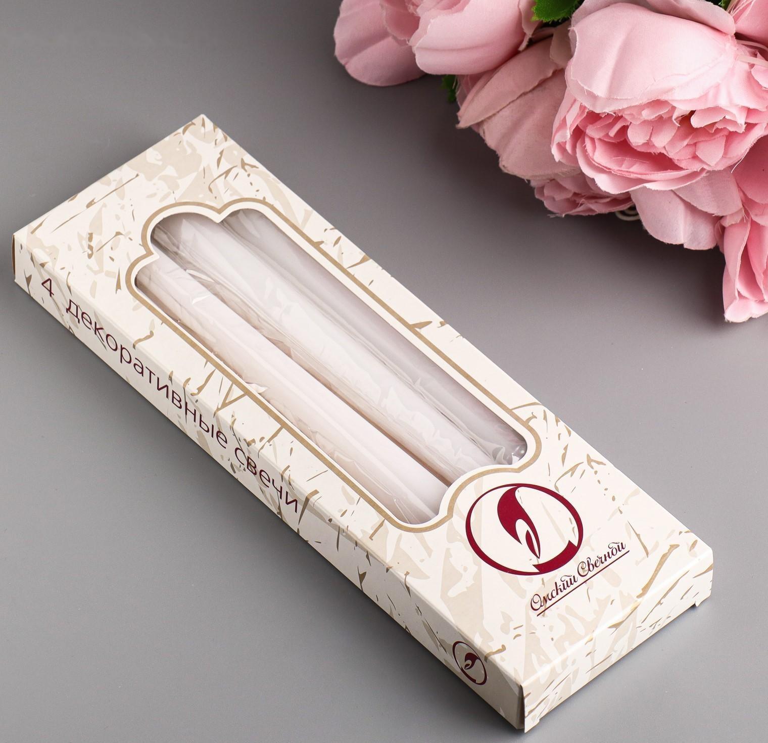 Набор свечей античных, 2,3х 24,5 см, 5 ч, 55 г, 4 штуки, белый