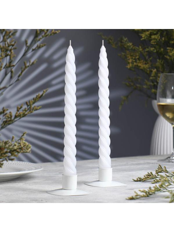 Набор свечей витых, 2,3х 24,5 см, 5 ч, 50 г, 2 штуки, белый