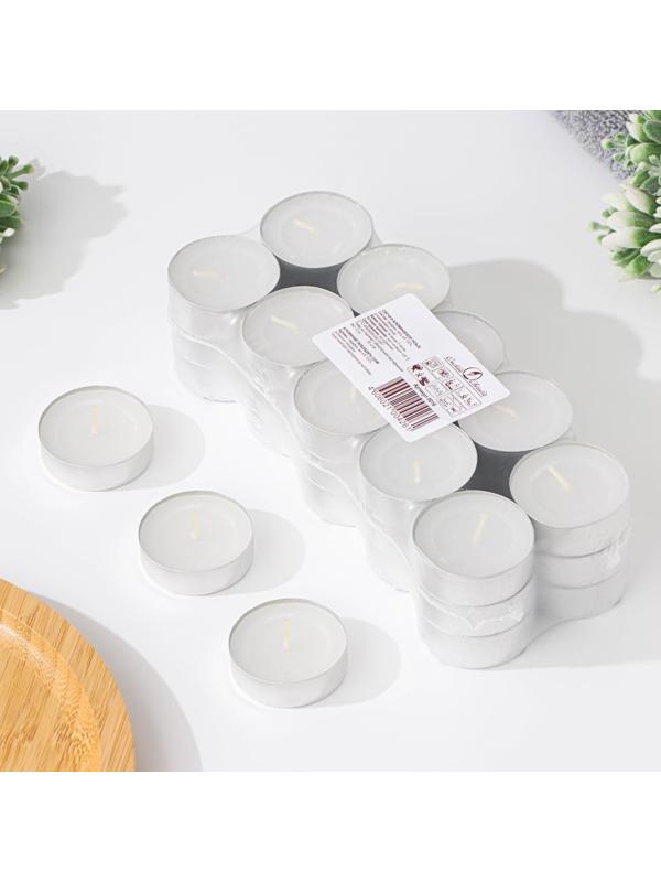 Набор чайных свечей, 3,8х1,6 см, 3,5 ч, 12 г, 30 штук, белый