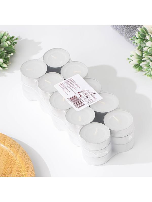 Набор чайных свечей, 3,8х1,6 см, 3,5 ч, 12 г, 30 штук, белый