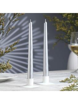 Набор свечей античных, 2,3х 24,5 см, 5 ч, 55 г, 2 штуки, серебряный