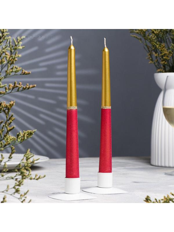 Набор свечей античных, 2,3х 24,5 см, 5 ч, 55 г, 2 штуки, золотисто-рубиновый