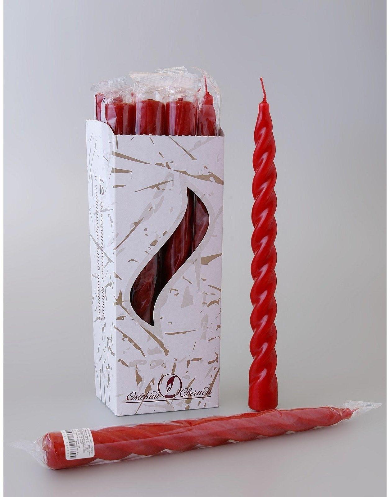 Свеча витая, 2,3х 24,5 см, 5 ч, 50 г, красная