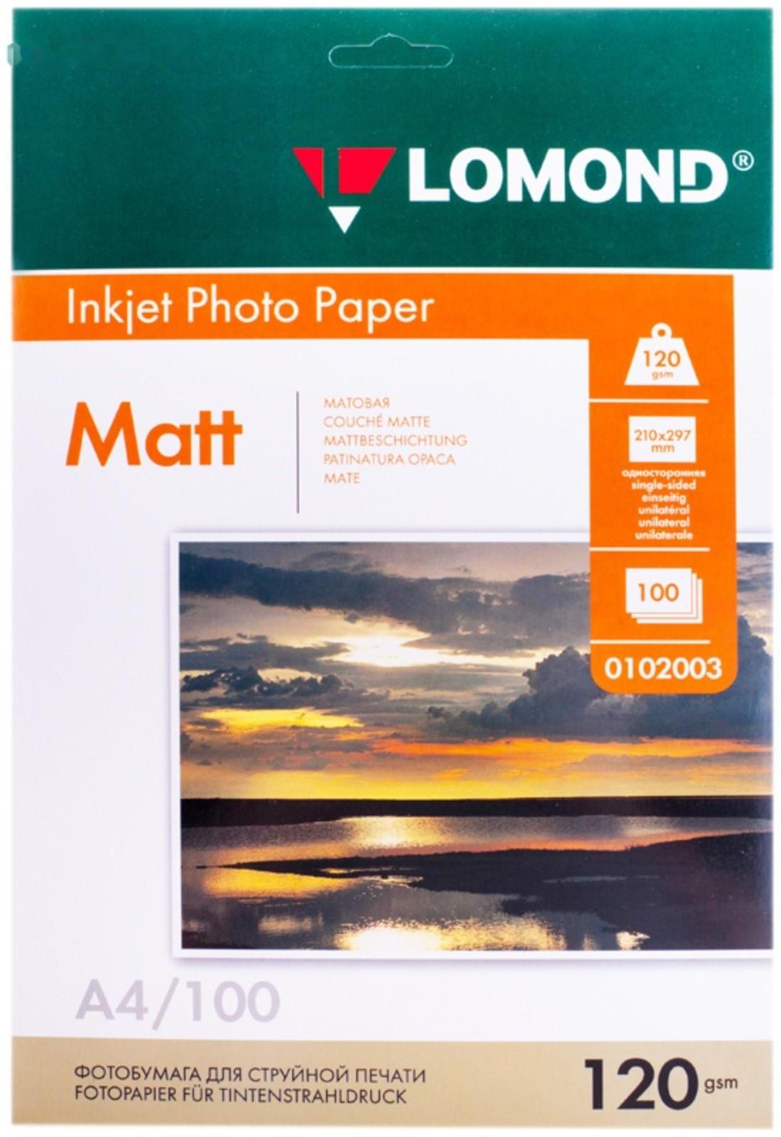 Фотобумага для струйной печати А4, 100 листов LOMOND, 120 г/м2, односторонняя, матовая (0102003)
