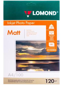 Фотобумага для струйной печати А4, 100 листов LOMOND, 120 г/м2, односторонняя, матовая (0102003)