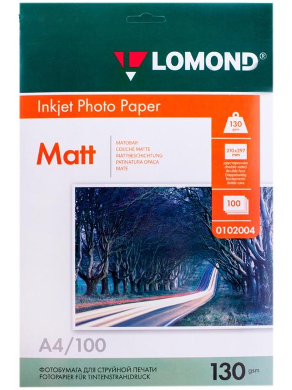Фотобумага для струйной печати А4, 100 листов LOMOND, 130 г/м2, двусторонняя, матовая (0102004)