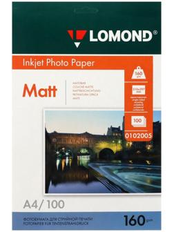 Фотобумага для струйной печати А4, 100 листов LOMOND, 160 г/м2, односторонняя, матовая (0102005)
