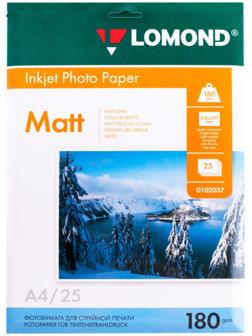 Фотобумага для струйной печати А4, 25 листов LOMOND, 180 г/м2, односторонняя, матовая (0102037)