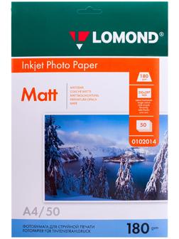 Фотобумага для струйной печати А4, 50 листов LOMOND, 180 г/м2, односторонняя, матовая (0102014)