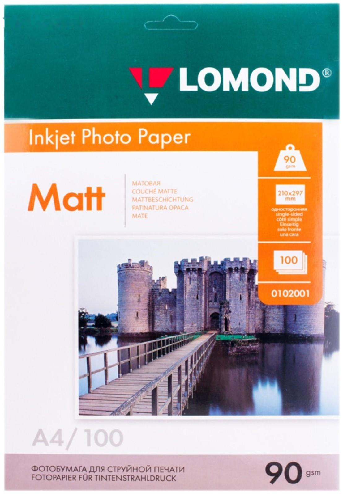 Фотобумага для струйной печати А4, 100 листов LOMOND, 90 г/м2, односторонняя, матовая (0102001)