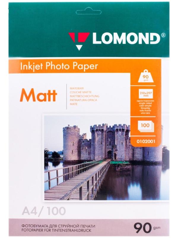 Фотобумага для струйной печати А4, 100 листов LOMOND, 90 г/м2, односторонняя, матовая (0102001)