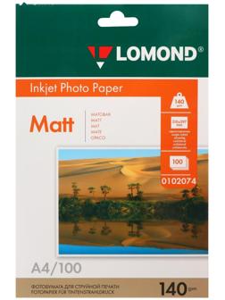 Фотобумага для струйной печати А4, 100 листов LOMOND, 140 г/м2, односторонняя, матовая (0102074)