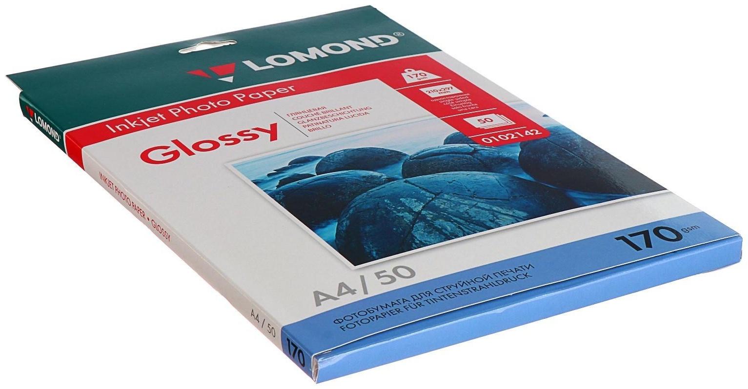Фотобумага для струйной печати А4, 50 листов LOMOND, 170 г/м2, односторонняя, глянцевая (0102142)