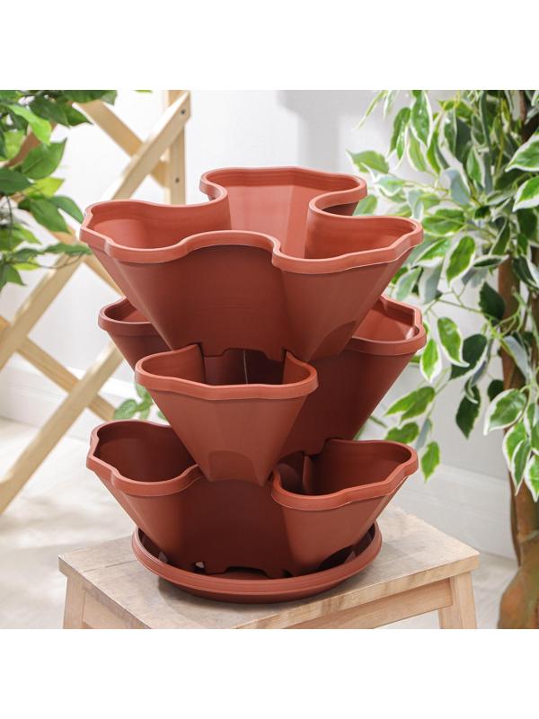 Кашпо многоярусное «Каскад», 3 шт, 12 л (секция 4 л), цвет терракотовый