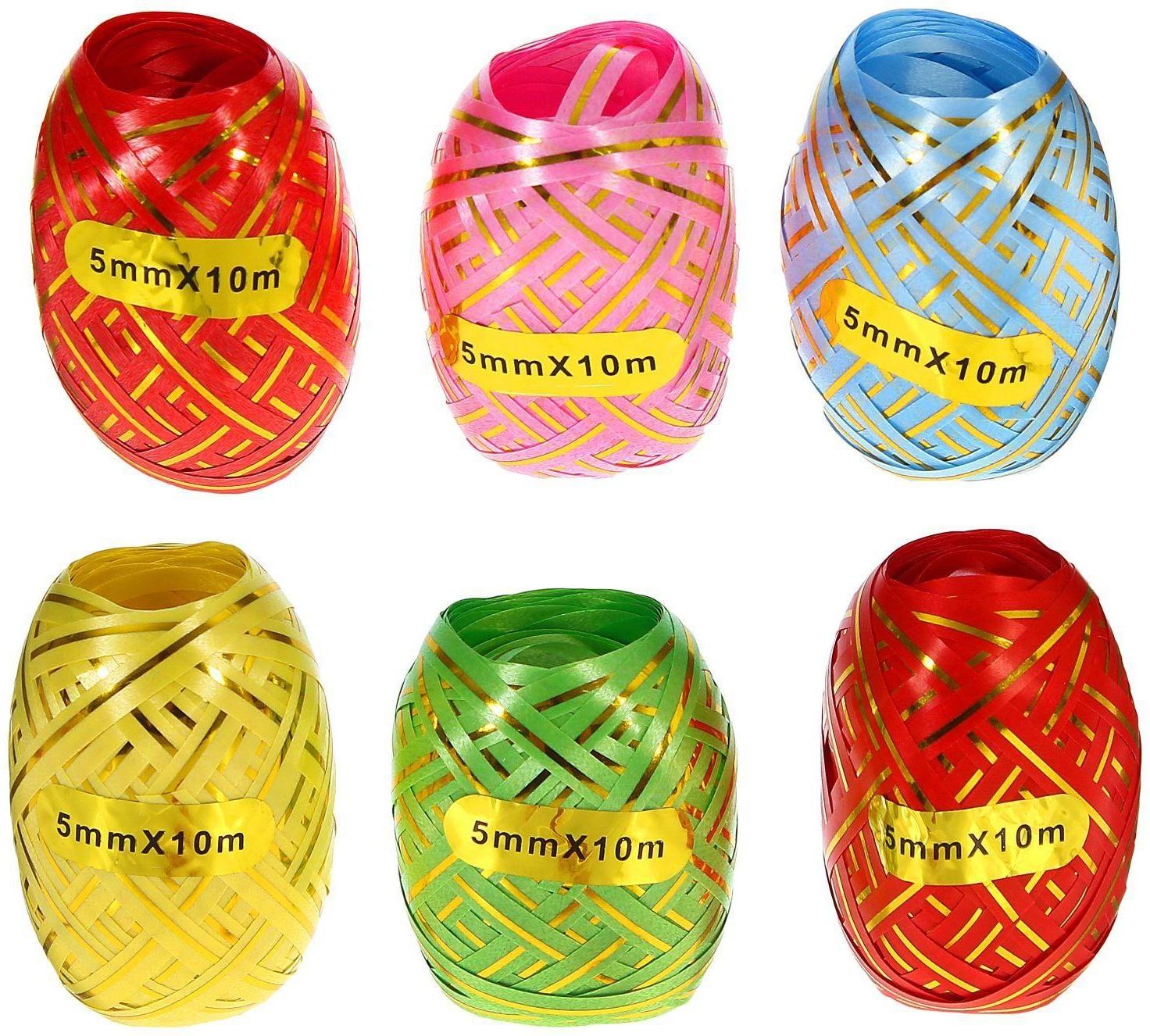 Лента упаковочная с золотой полосой, ассорти, набор 6 шт., 0,5 см х 10 м