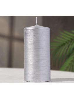 Свеча - цилиндр, 6x12,5 см, 35 ч, 275 г, серебряный рельеф