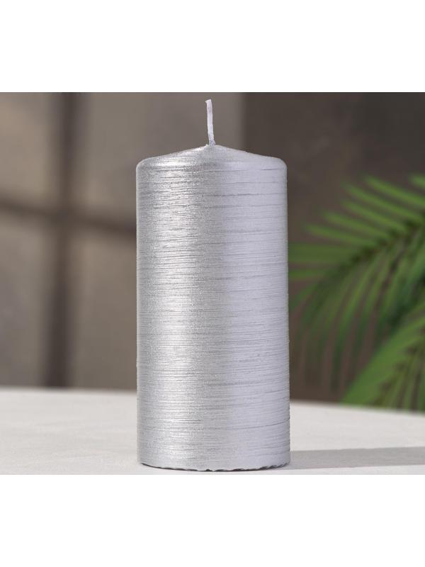 Свеча - цилиндр, 6x12,5 см, 35 ч, 275 г, серебряный рельеф