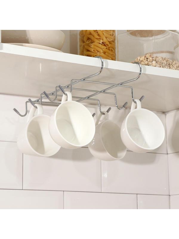 Держатель для кружек подвесной на 8 предметов Доляна, 27,5×20×7,5 см, цвет хром