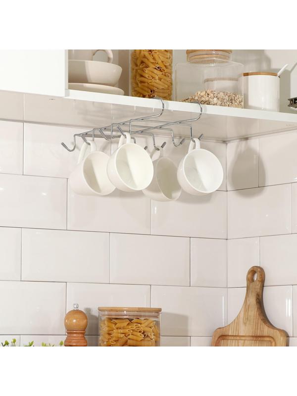 Держатель для кружек подвесной на 8 предметов Доляна, 27,5×20×7,5 см, цвет хром