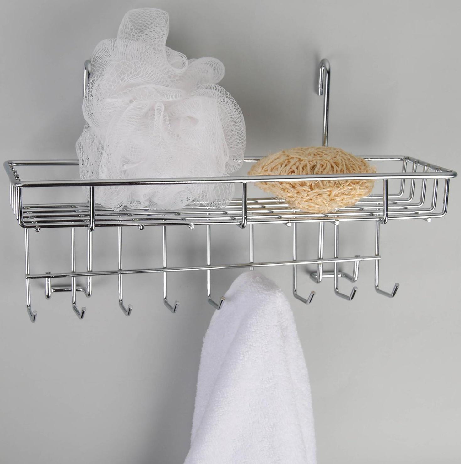 Полка на рейлинг с крючками Доляна, 29×10×17 см, цвет хром