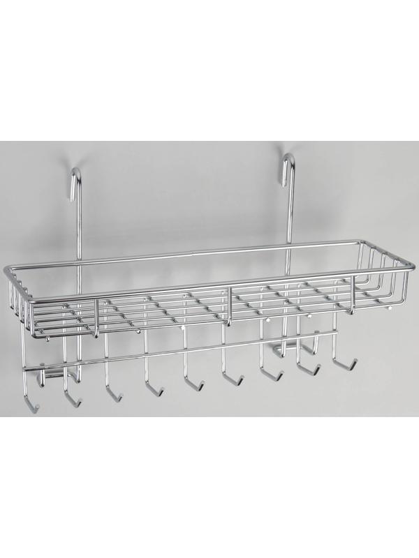 Полка на рейлинг с крючками Доляна, 29×10×17 см, цвет хром