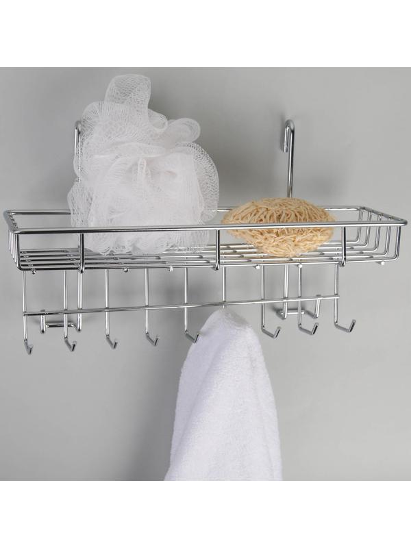 Полка на рейлинг с крючками Доляна, 29×10×17 см, цвет хром