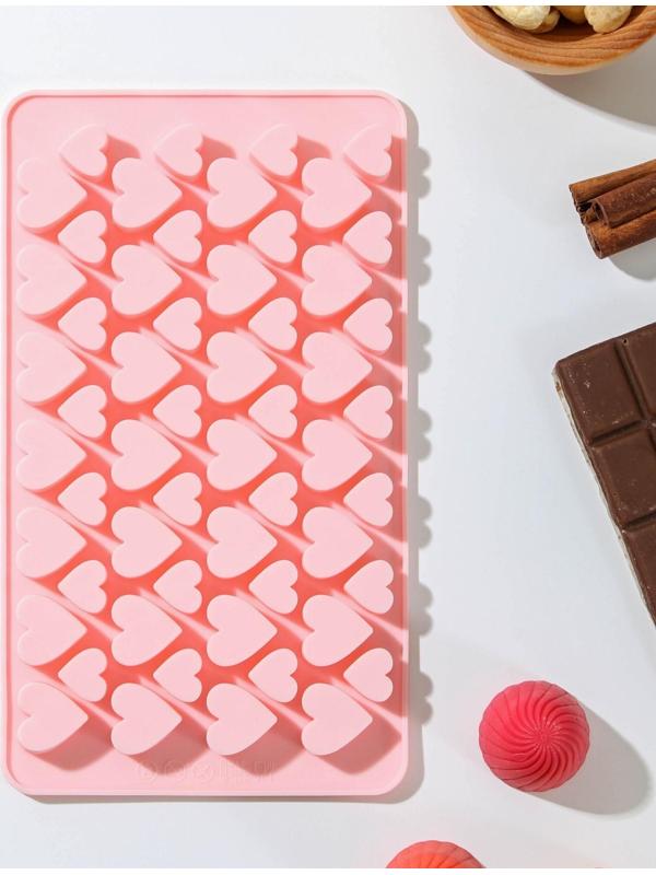 Форма для льда и кондитерских украшений Доляна «Сердечки», 19,5×11,5 см, 56 ячеек, цвет МИКС