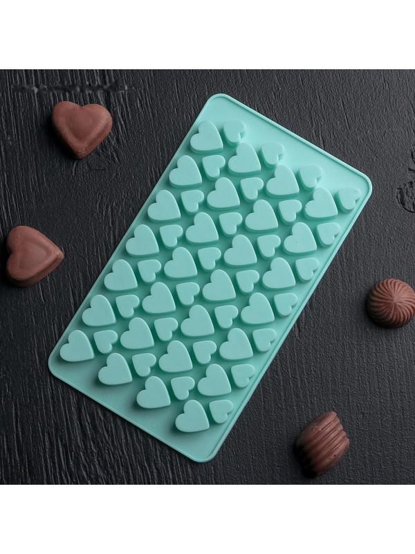 Форма для льда и кондитерских украшений Доляна «Сердечки», 19,5×11,5 см, 56 ячеек, цвет МИКС