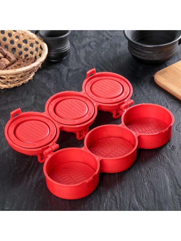 Форма для фарширования котлет тройная Доляна Stufz, 25×10×5,5 см, диаметр рабочей части 7,7 см, малый круг 5 см