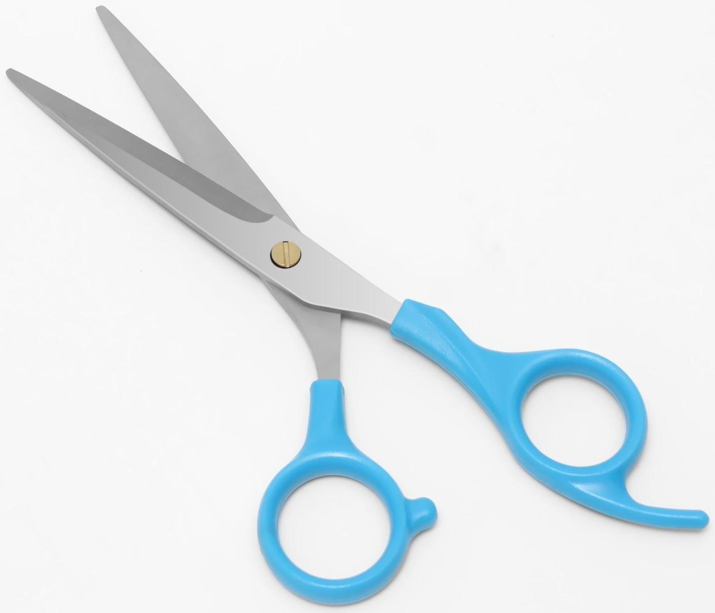 Ножницы парикмахерские с упором, лезвие — 6,5 см, цвет голубой