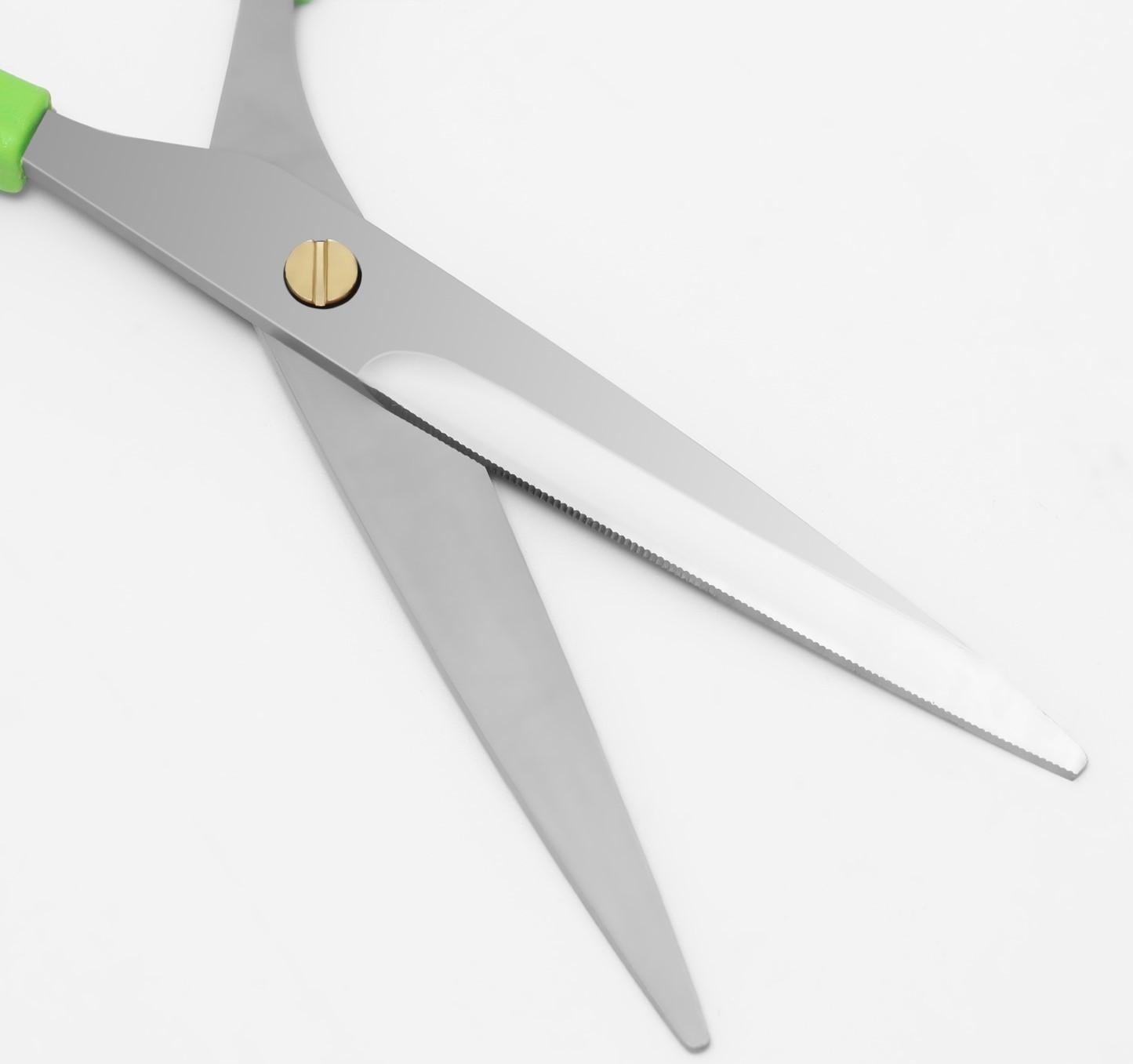 Ножницы парикмахерские с упором, лезвие — 7 см, цвет салатовый/серебристый